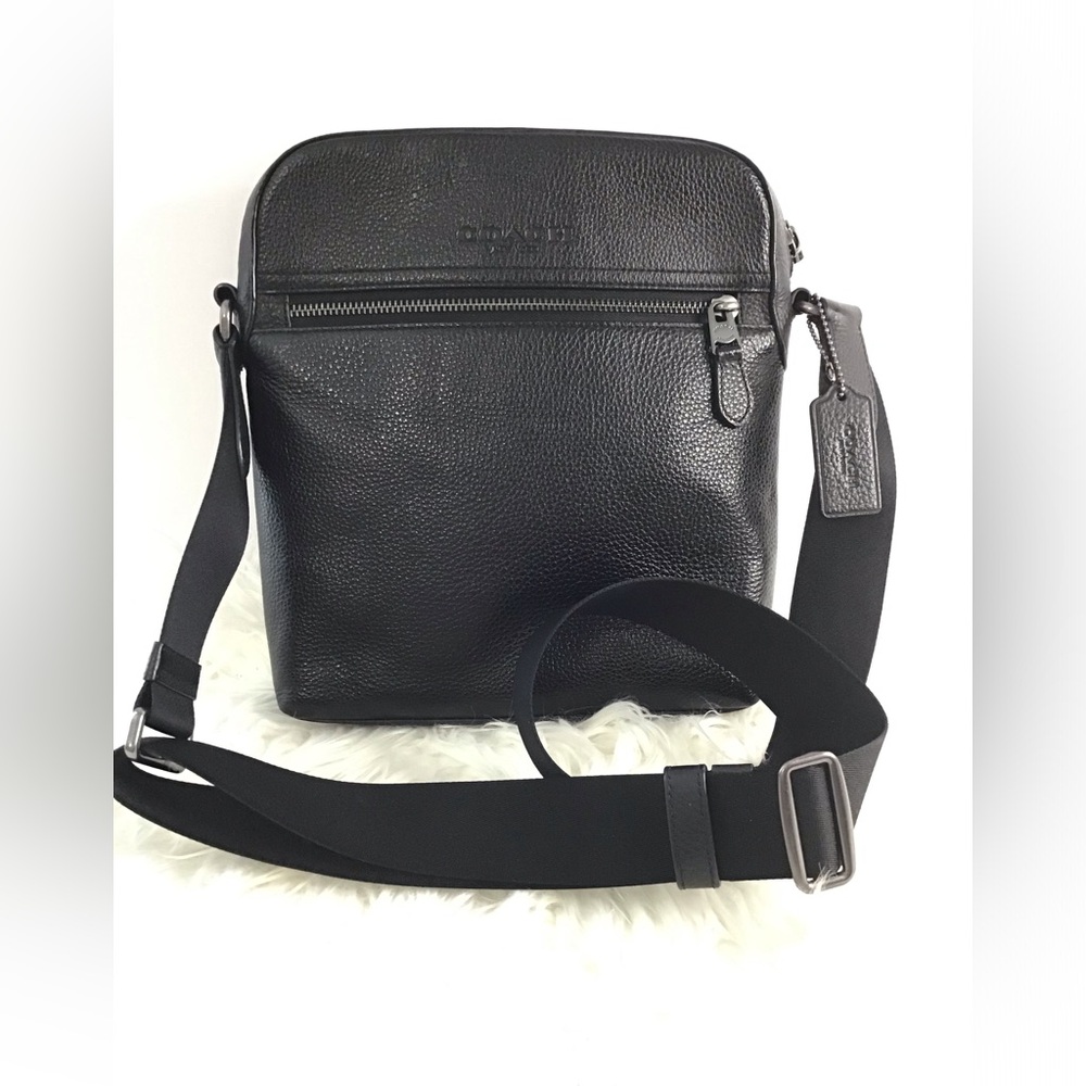 COACH Travel Houston In Refined Pebble Leather Crossbody Black Unisex